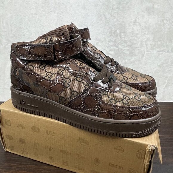 Nike AF-1 Custom Sneakers Mens Size 9 Brown Gucci Air Force 1 High 315123-333 - Picture 4 of 10